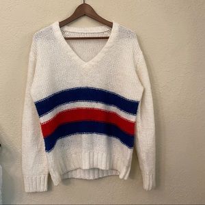 Vintage Red, White and Blue V Neck Sweater